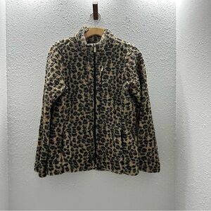 Women’s Medium Calvin Klein Sherpa Full Zip Jacket Leopard Print